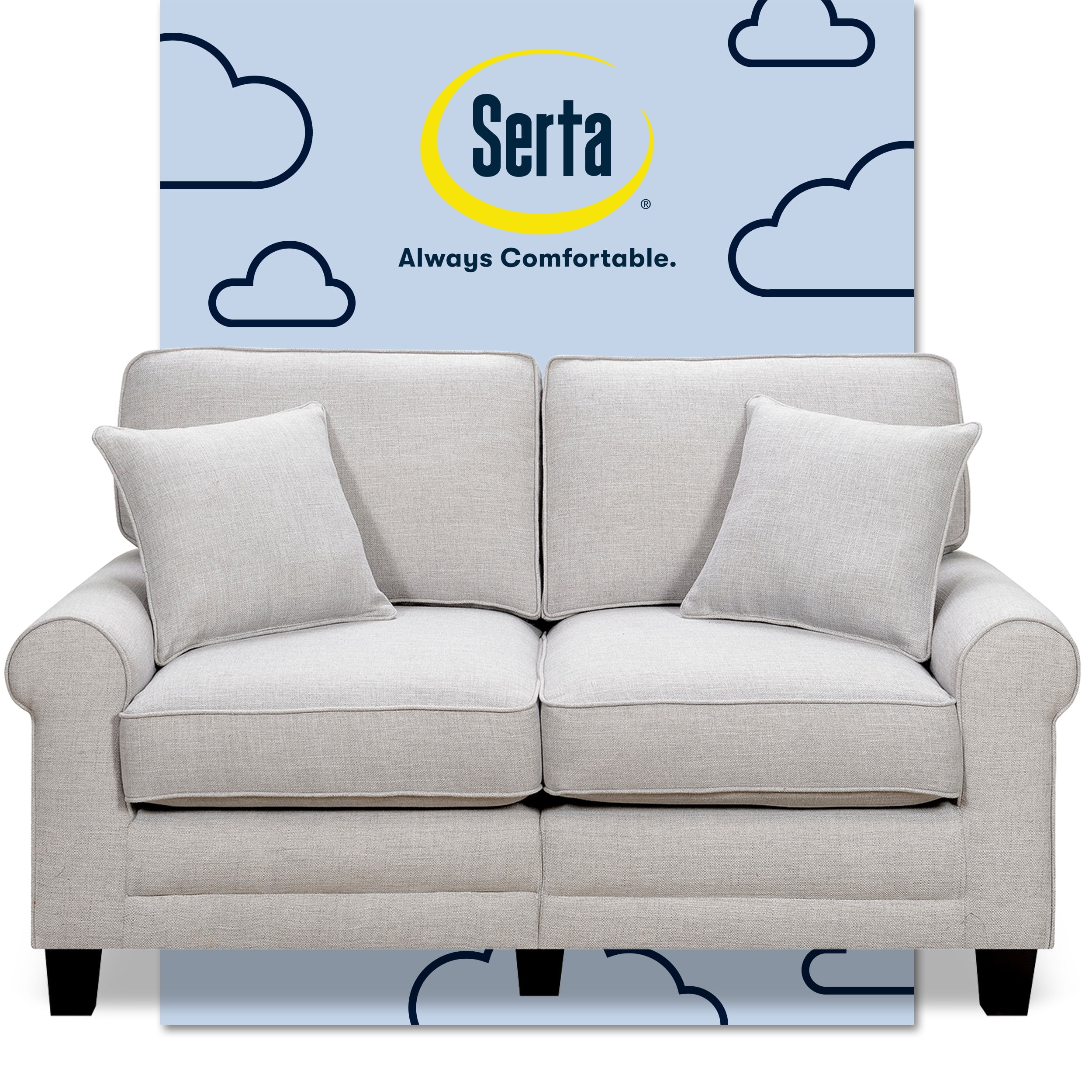 Serta Copenhagen Traditional Rolled Arm 61-inch Loveseat. Pebble Gray Fabric