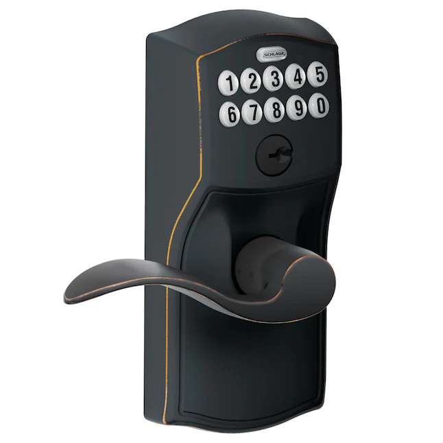 Schlage  Keypad Camelot Aged Bronze Single Cylinder Electronic Handle Lighted Keypad