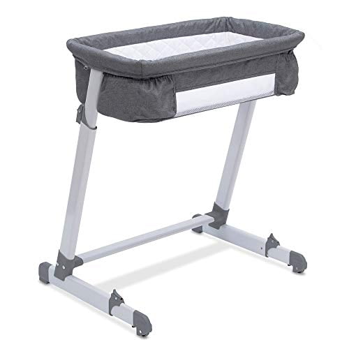 Simmons Kids By The Bed City Sleeper Bassinet. Adjustable Height Portable Crib with Wheels & Airflow Mesh. Grey Tweed