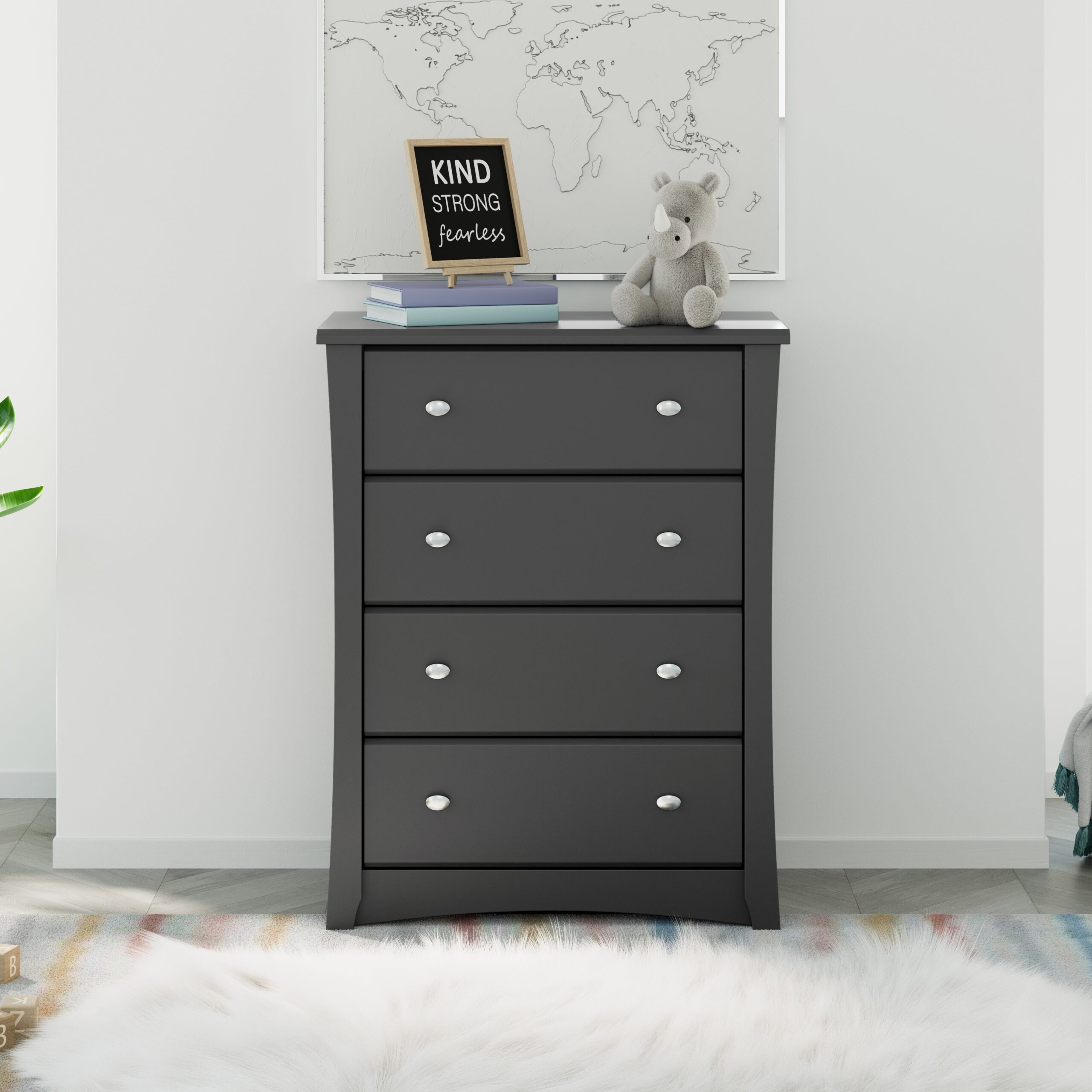 Storkcraft Crescent 4 Drawer Modern Vertical Dresser Gray