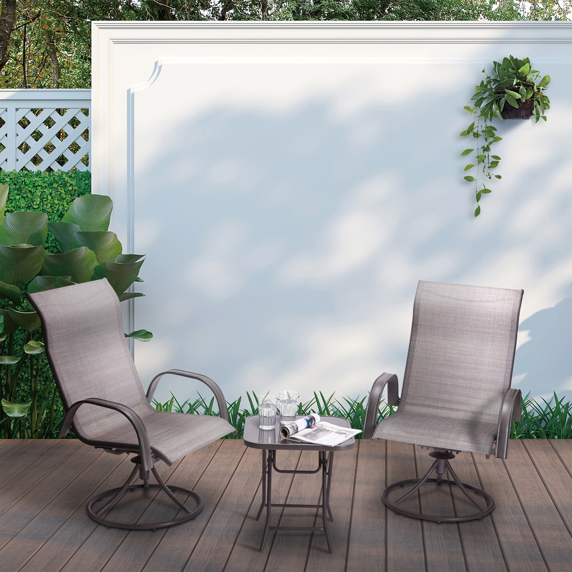 Teamson Home Patio Furniture 3-Piece Gray Woven Bistro Patio Set with Gray Textiline