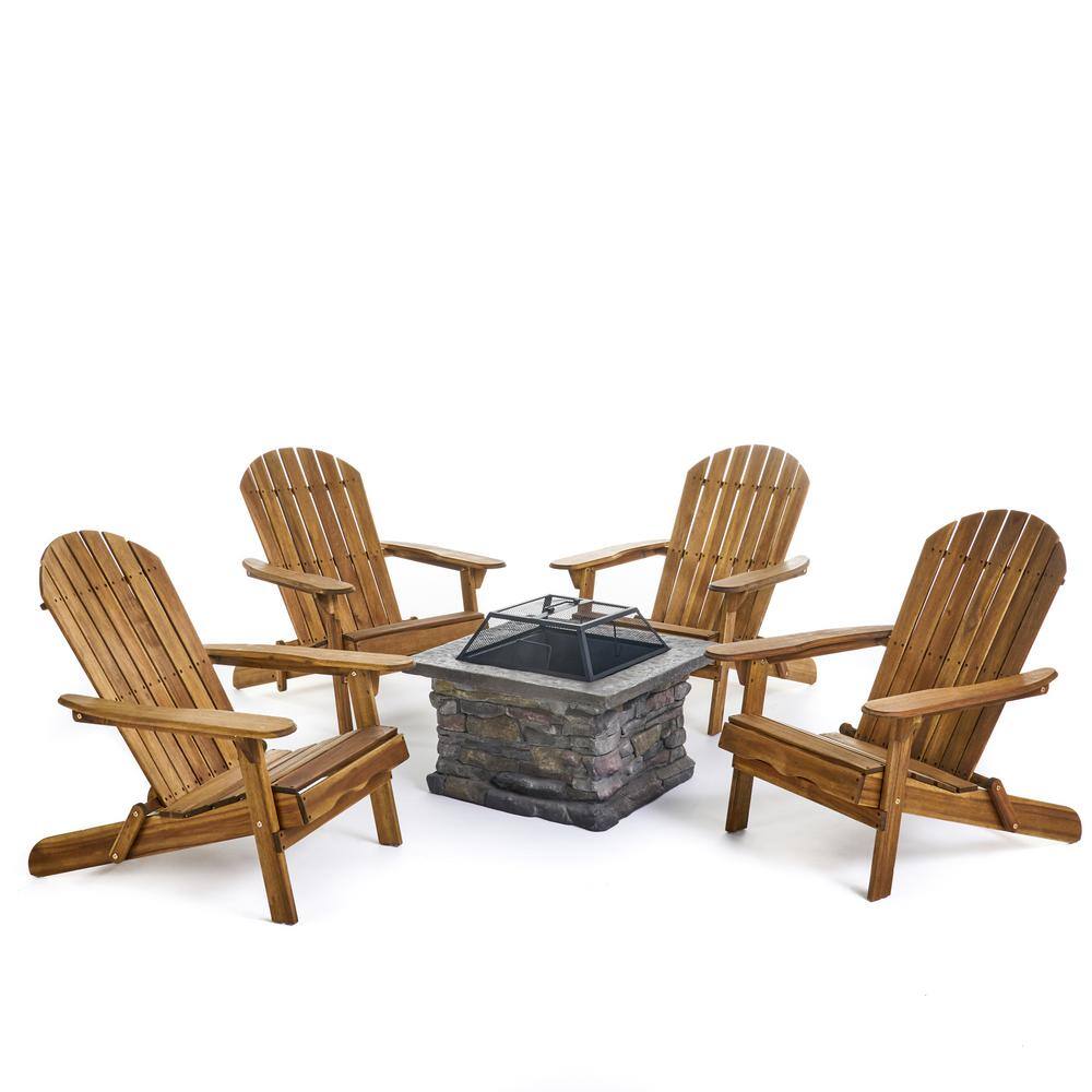 Noble House  Marrion Natural 5-Piece Wood and Concrete Patio Fire Pit Seating Set