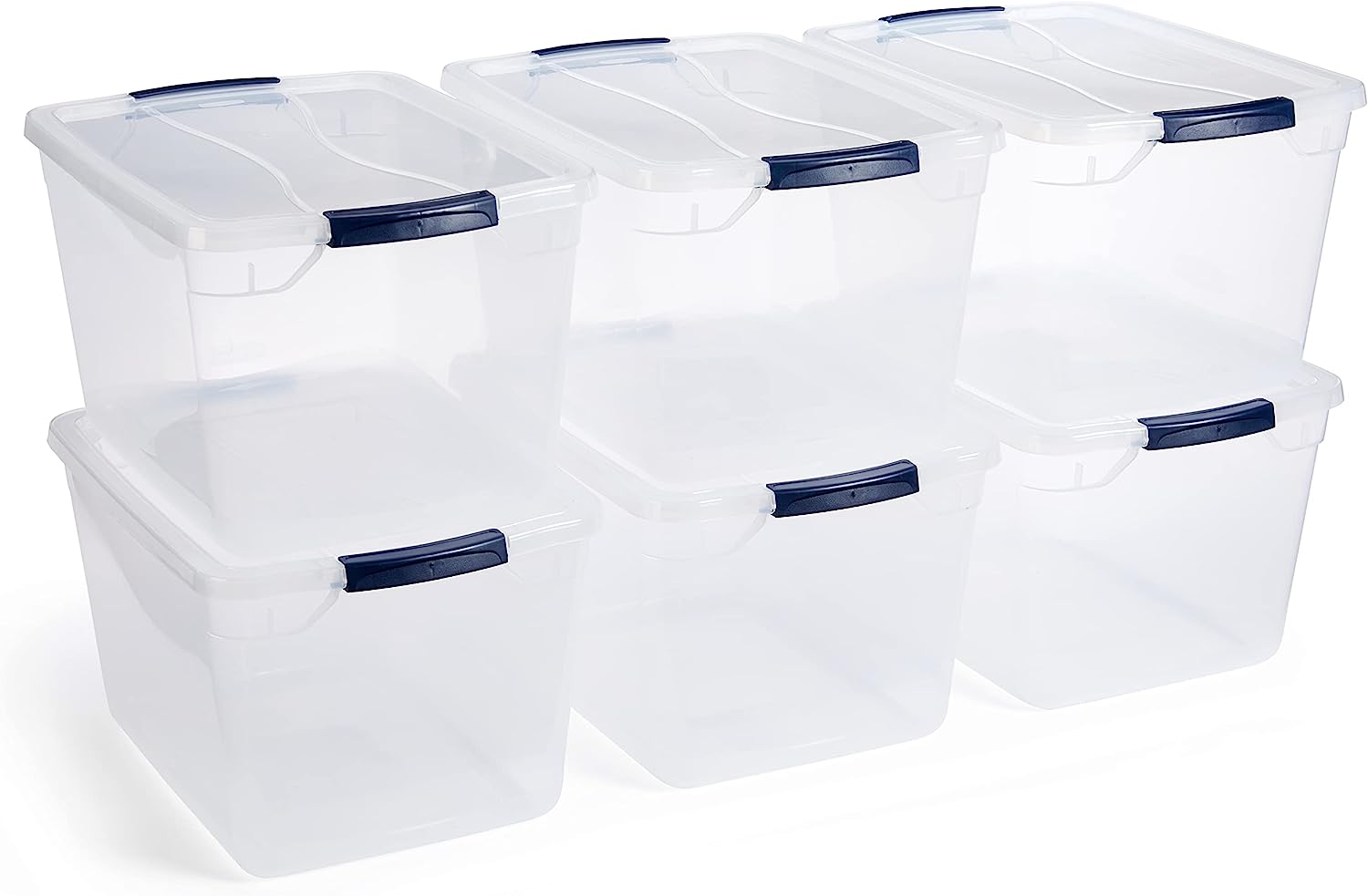 Rubbermaid Cleverstore Clear 30 Qt/7.5 Gal. Pack of 6 Stackable Plastic Storage Containers with Durable Latching Clear Lids. Visible Storage. Great for Closet. Laundry. and Kitchen
