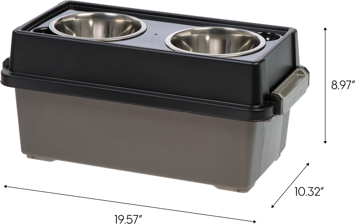 IRIS Elevated Feeder with Airtight Food Storage. Smoke/Black (4-cups. 32-oz)
