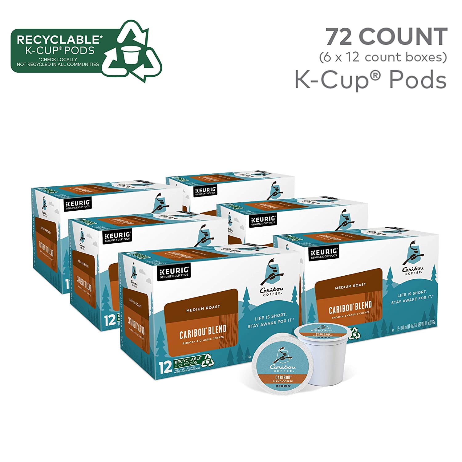 Caribou Coffee Caribou Blend. Single-Serve Keurig K-Cup Pods. Medium Roast Coffee. 72 Count