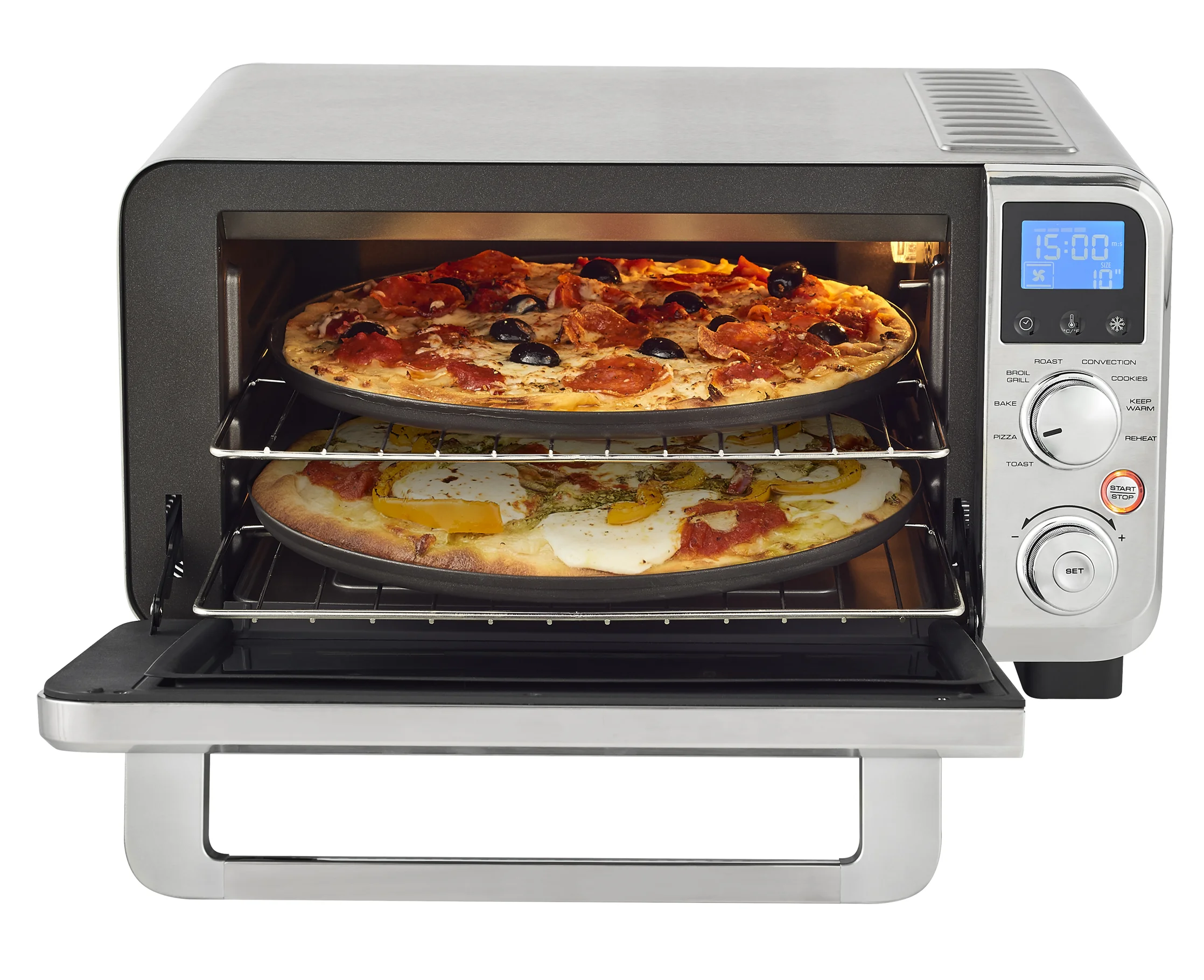 De-Longhi EO141150M Small Convection Toaster Oven For Countertop With internal light And 9 Preset Functions Including Pizza. Cookies. Roast. Broil. Bake. Easy to Use. 14L. Stainless Steel. 1800W