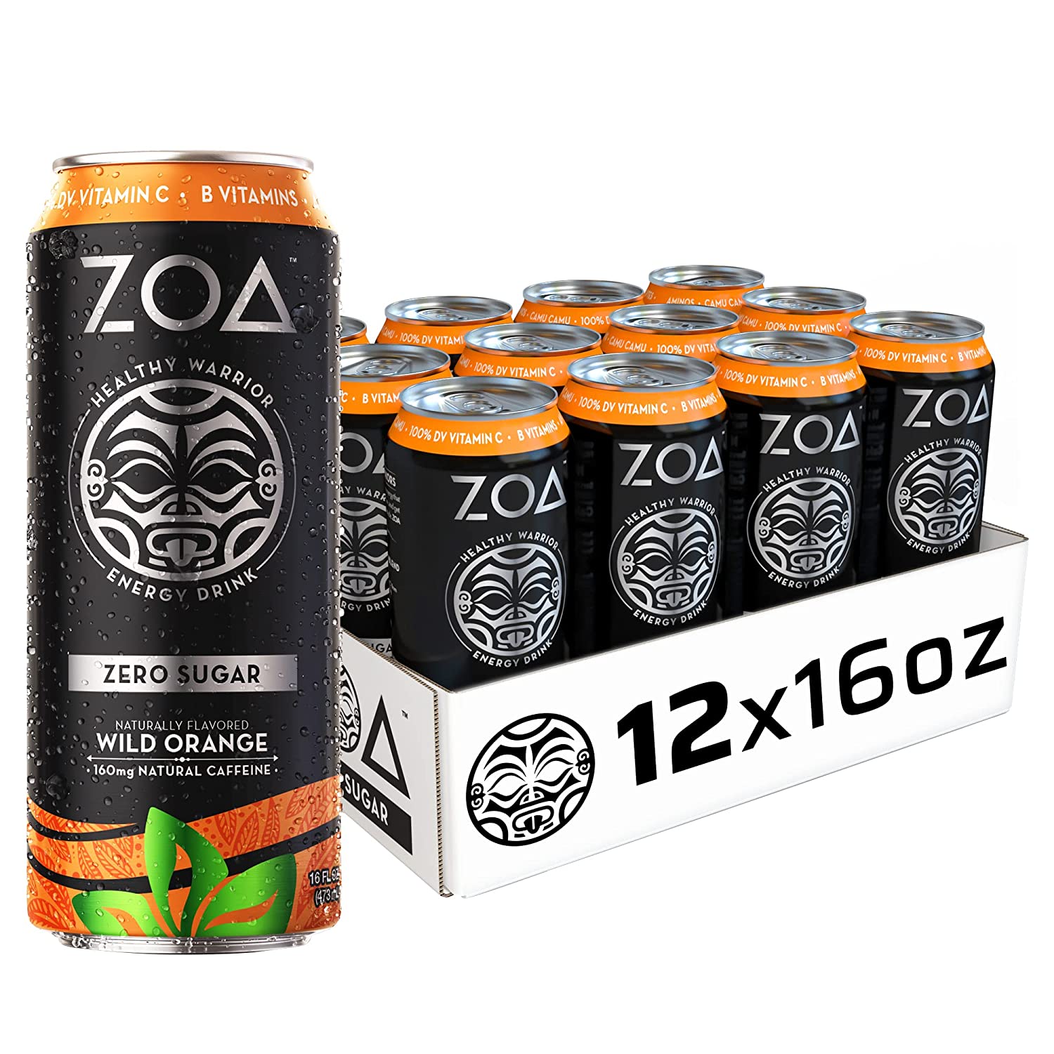 ZOA Zero Sugar Healthy. Positive Energy Drink. Wild Orange. 16 fl. oz. (12 Pack)