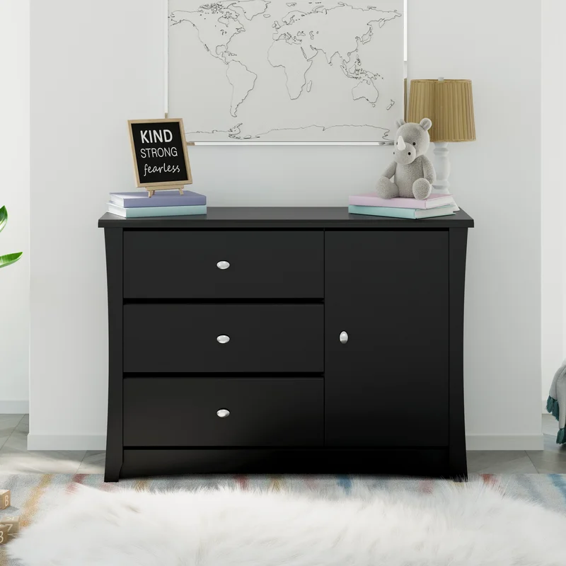 Storkcraft 03663-31B Crescent 3-Drawer Black Combo Dresser 33.1 in. H x 47.24 in. W x 16.73 in. D