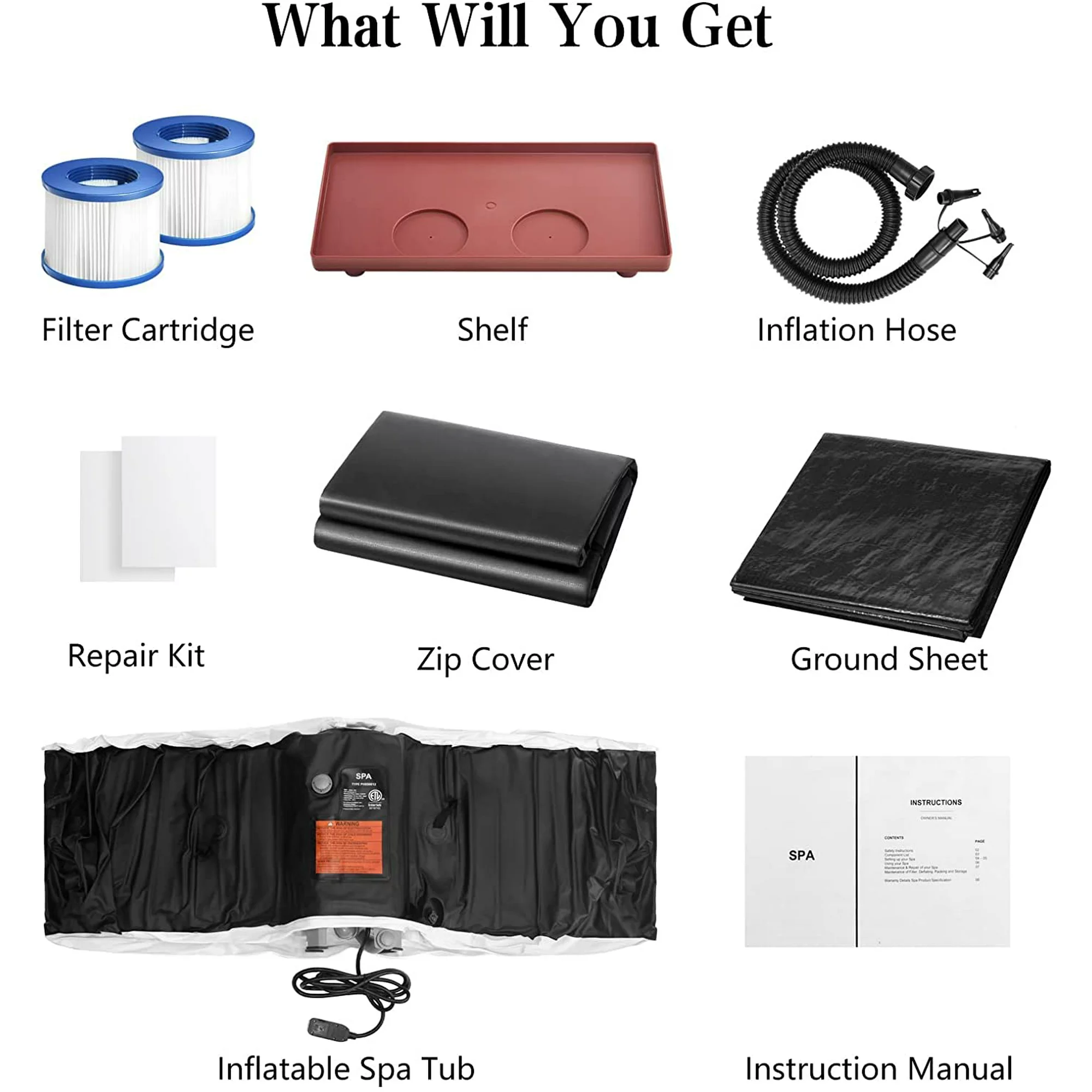 SZHOSMUN Inflatable Hot Tub Spa for 2-4 Person. Portable Outdoor Hot Tub with Built-in Pump. 75 x 47Inch Oval. Bubble Jets. Side Table. 2 Filter Cartridge Included