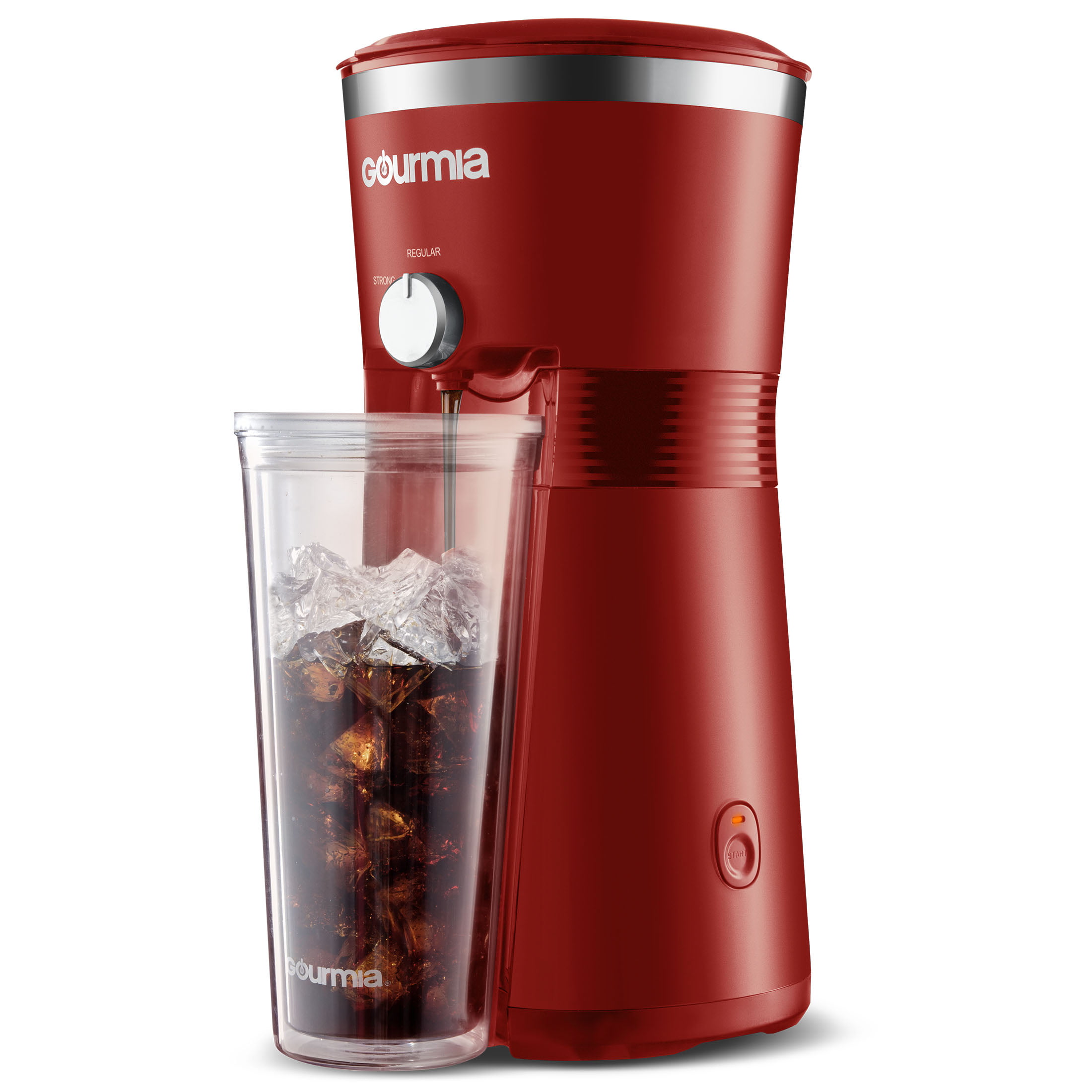 Gourmia Iced Coffee Maker with 25 fl oz. Reusable Tumbler. Red