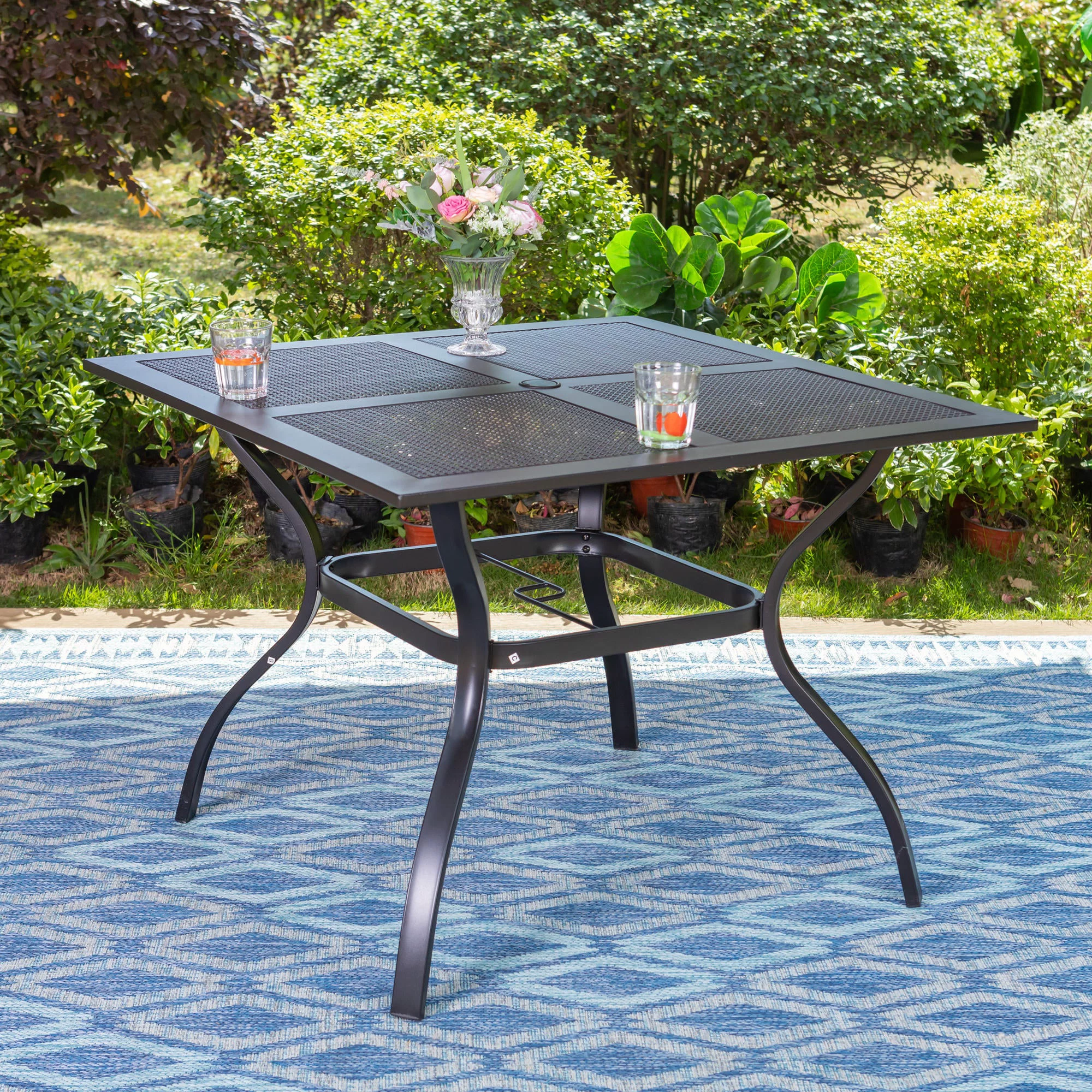 Sophia & William 37″ x 37″ Outdoor Square Dining Table Black Steel Frame for 4 Chairs