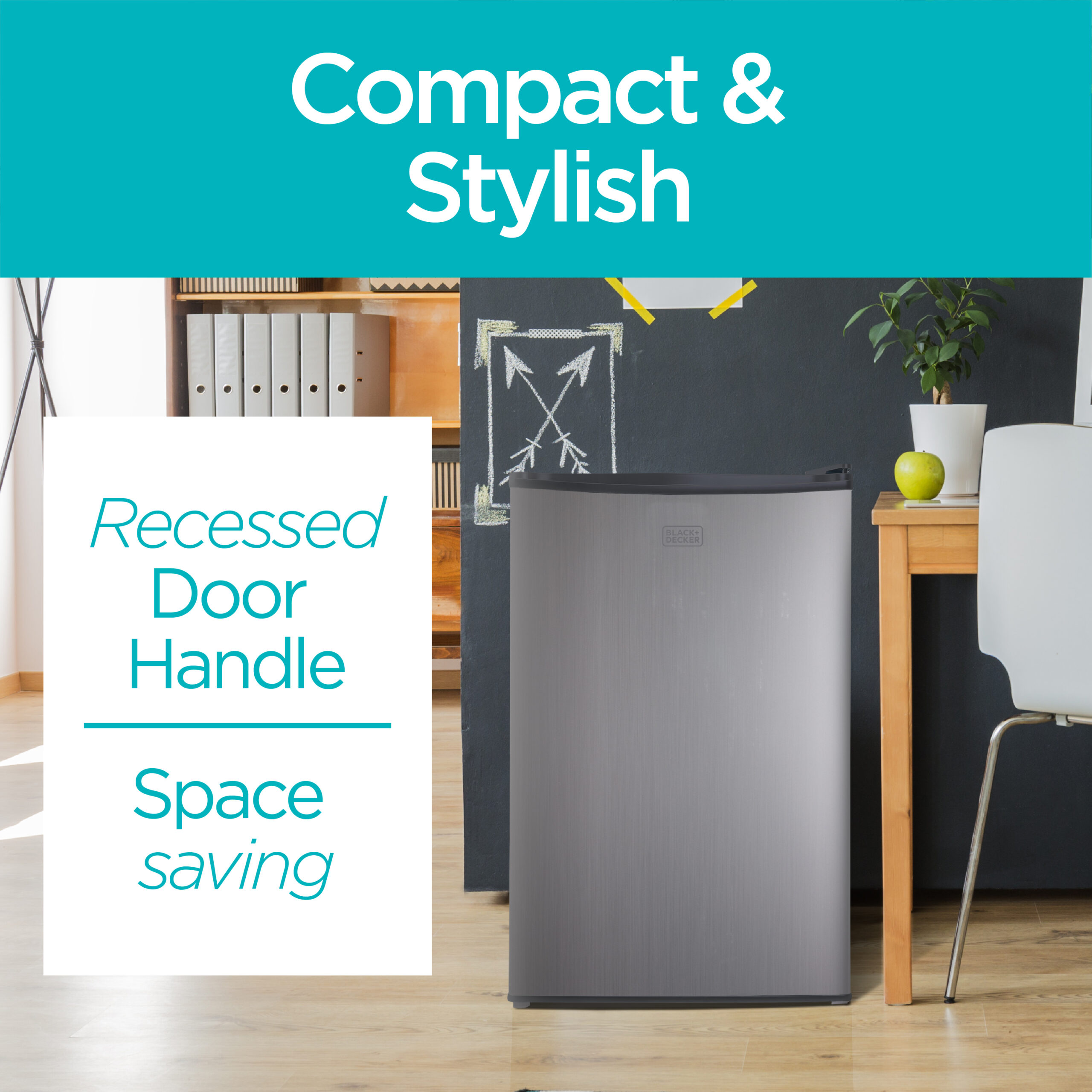 BLACK+DECKER BCRK43V Compact Refrigerator Energy Star Single Door Mini Fridge with Freezer. 4.3 cu. ft.. Silver