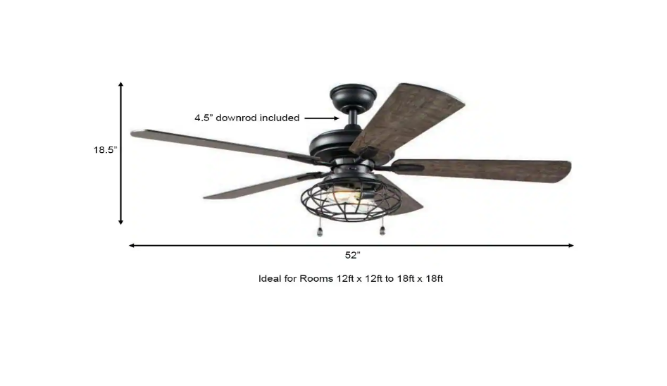 Home Decorators Collection YG629A-MBK Ellard 52 in. LED Indoor Matte Black Ceiling Fan with Light