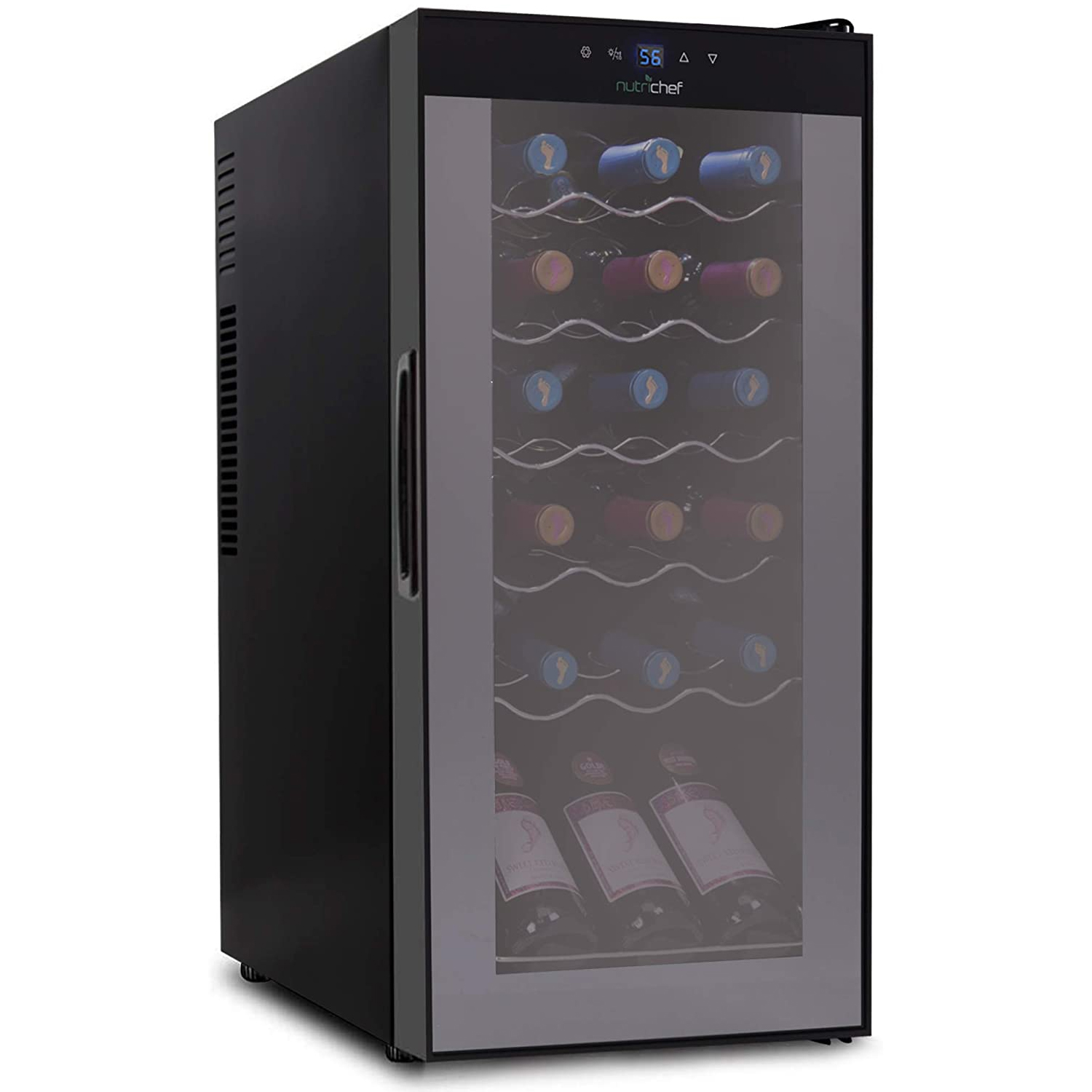 NutriChef Digital Electric 18 Bottle Thermoelectric Wine Chiller Cooler. Black