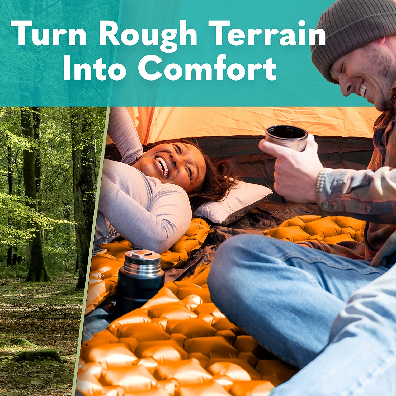 Sleepingo Sleeping Pad for Camping - Ultralight Sleeping Mat for Camping. Backpacking. Hiking - Lightweight. Inflatable & Compact Camping Air Mattress (Orange with Black Back)