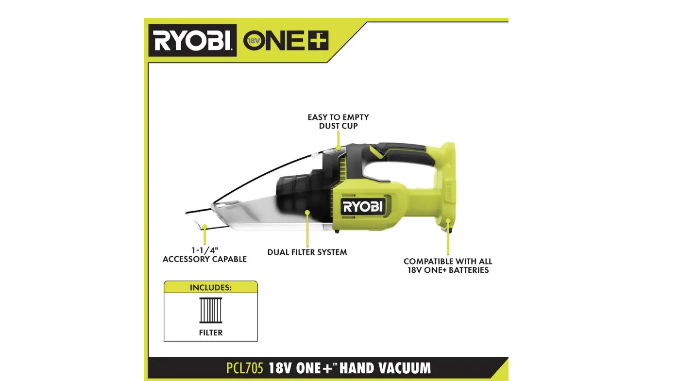 RYOBI PCL705B ONE+ 18V Cordless Multi-Surface Handheld Vacuum (Tool Only)
