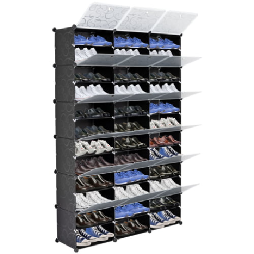 Ktaxon 36 Cubes 72 Pairs Modular Plastic Shoe Storage Cabinet Boxes for Hallway Bedroom Closet Entryway Black