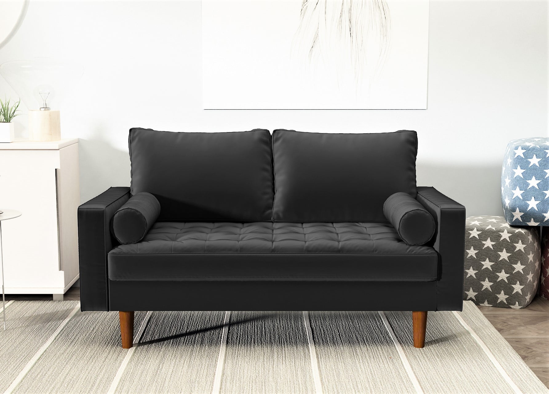 US Pride Furniture Mac Velvet 2 Seater Living Room Loveseat. Black