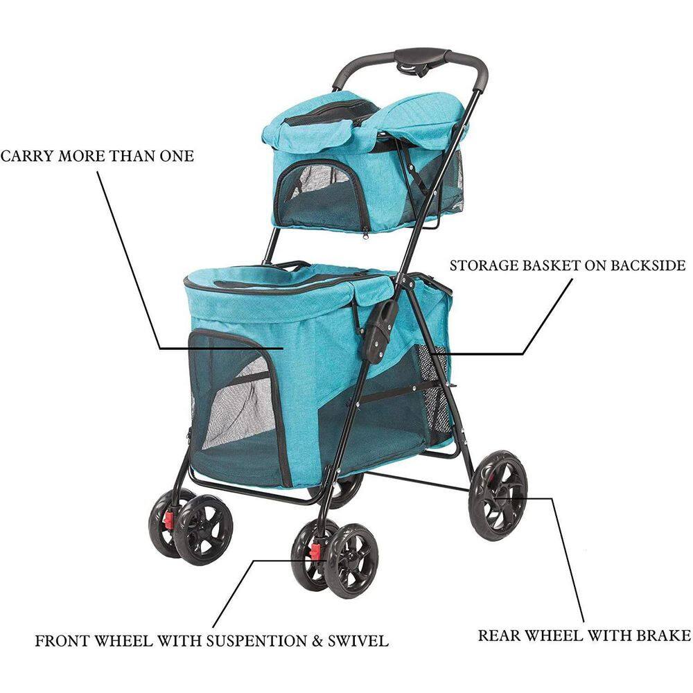 Tatayosi J-H-W104164382 Portable Folding Dog Stroller Travel Cage Stroller for Pet Cat Kitten Puppy Carriages - Large 4 Wheels