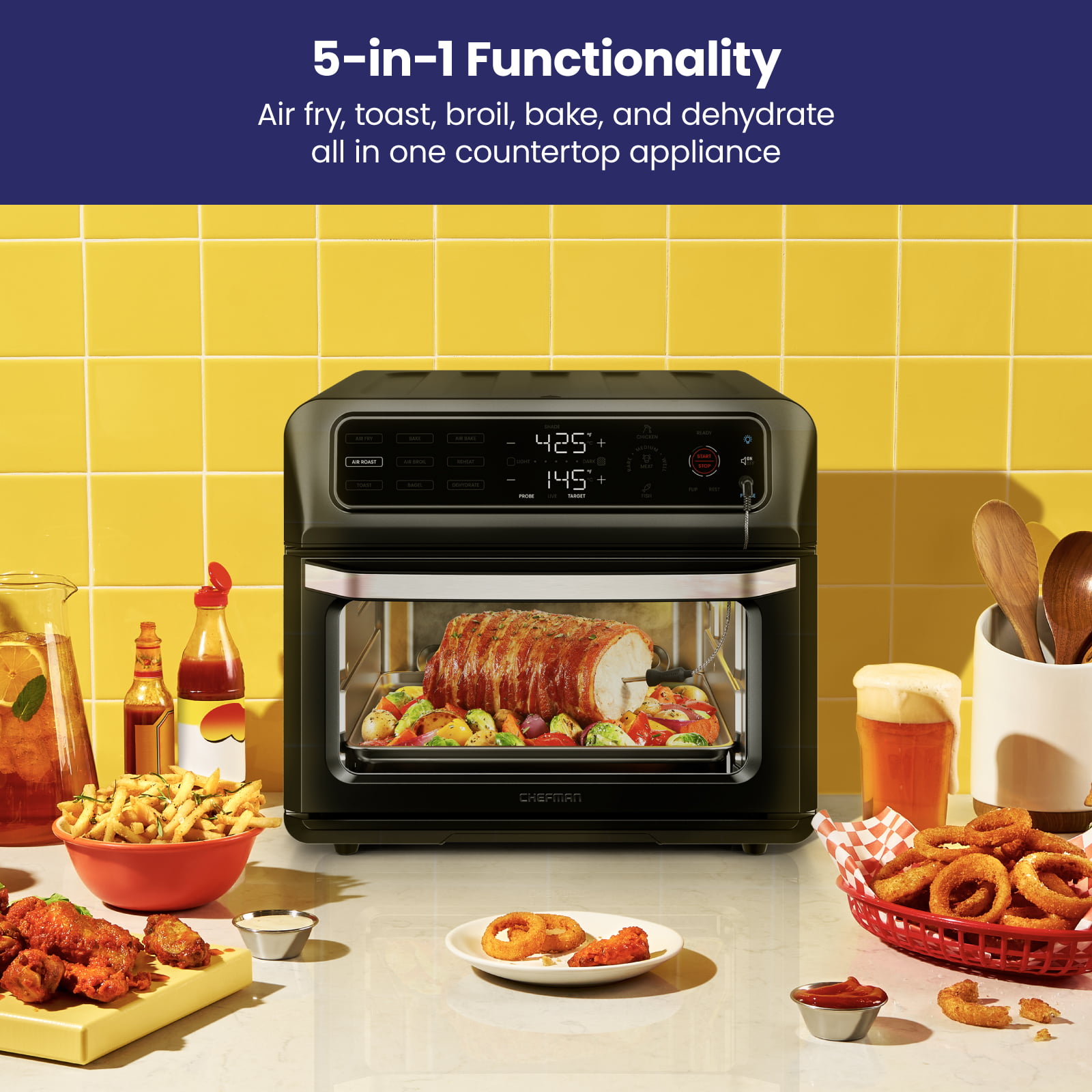 Chefman Air Fryer Toaster Oven Combo with Probe Thermometer.10 Inch. 4 Slices of Toast. 20 Qt
