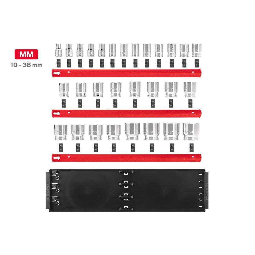 TEKTON SHD92124 1/2 in. Drive 6-Point Socket Set. (29-Piece) (10-38 mm) with Rails