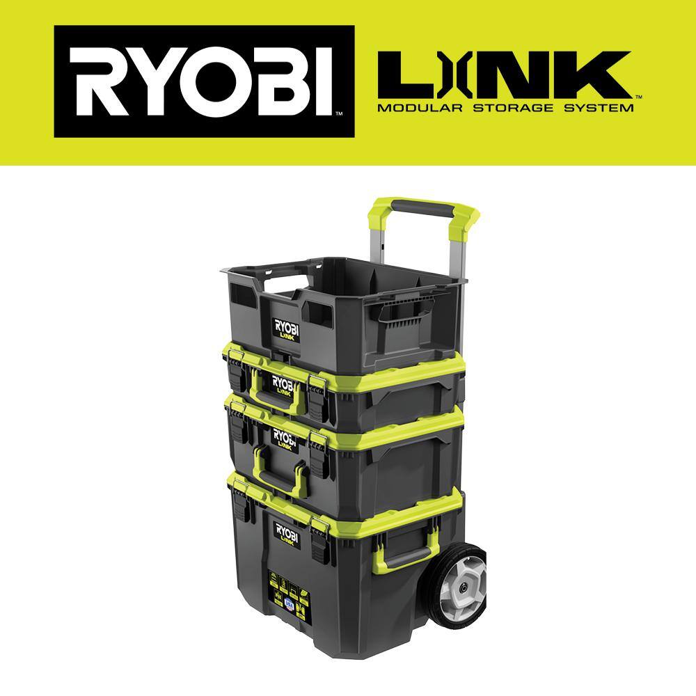 RYOBI STM201-STM102-STM101-STM104 LINK Rolling Tool Box with Medium Tool Box. Standard Tool Box. and Tool Crate