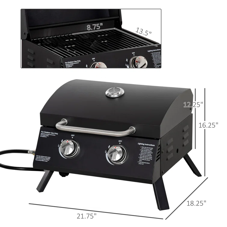 Outsunny 2 - Burner Portable Liquid Propane Gas Grill