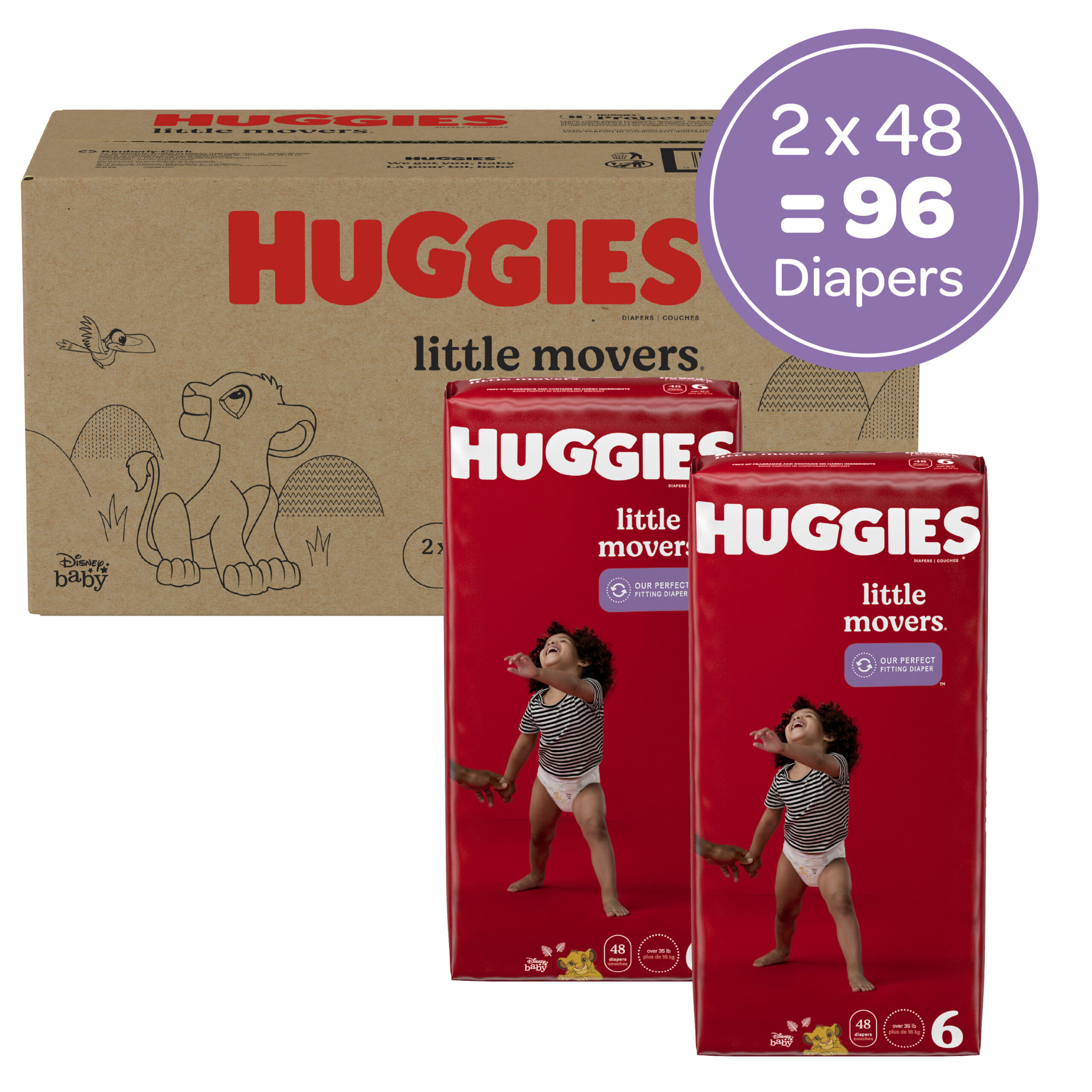 Huggies Little Movers Baby Diapers. 96 Count. size 6 (35+ lbs)