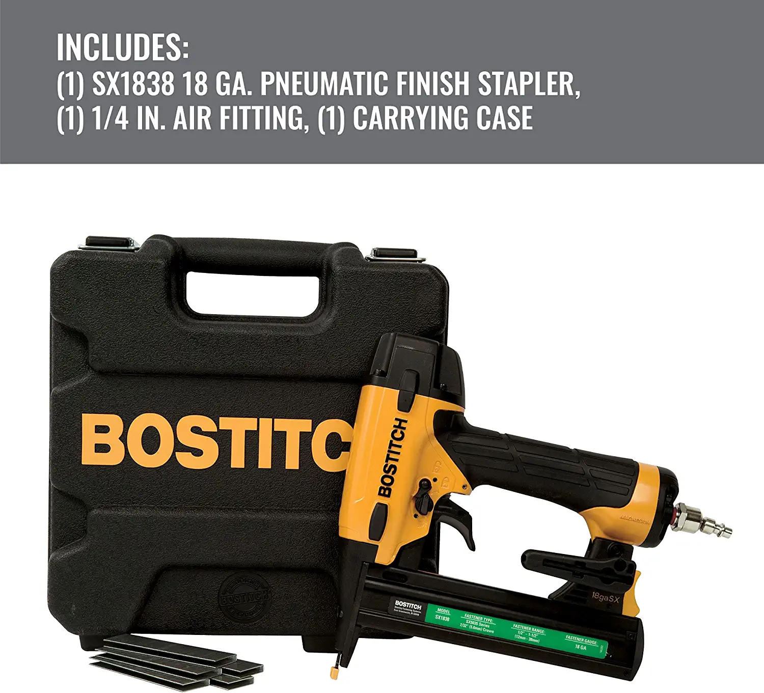 Bostitch SX1838K 18-Gauge 7/32-in Narrow Crown Finish Pneumatic Stapler
