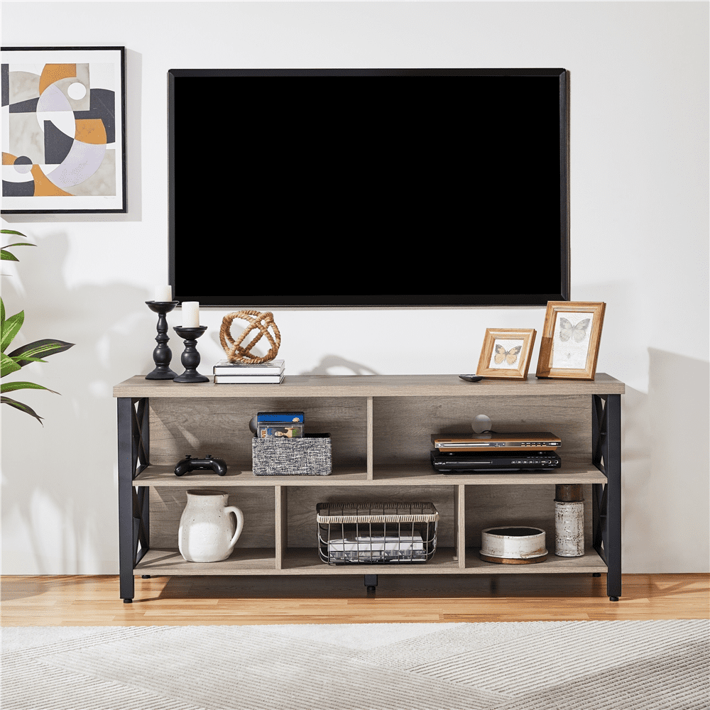 SmileMart Modern Industrial TV Stand for TVs up to 65 Inch with Storage. Gray