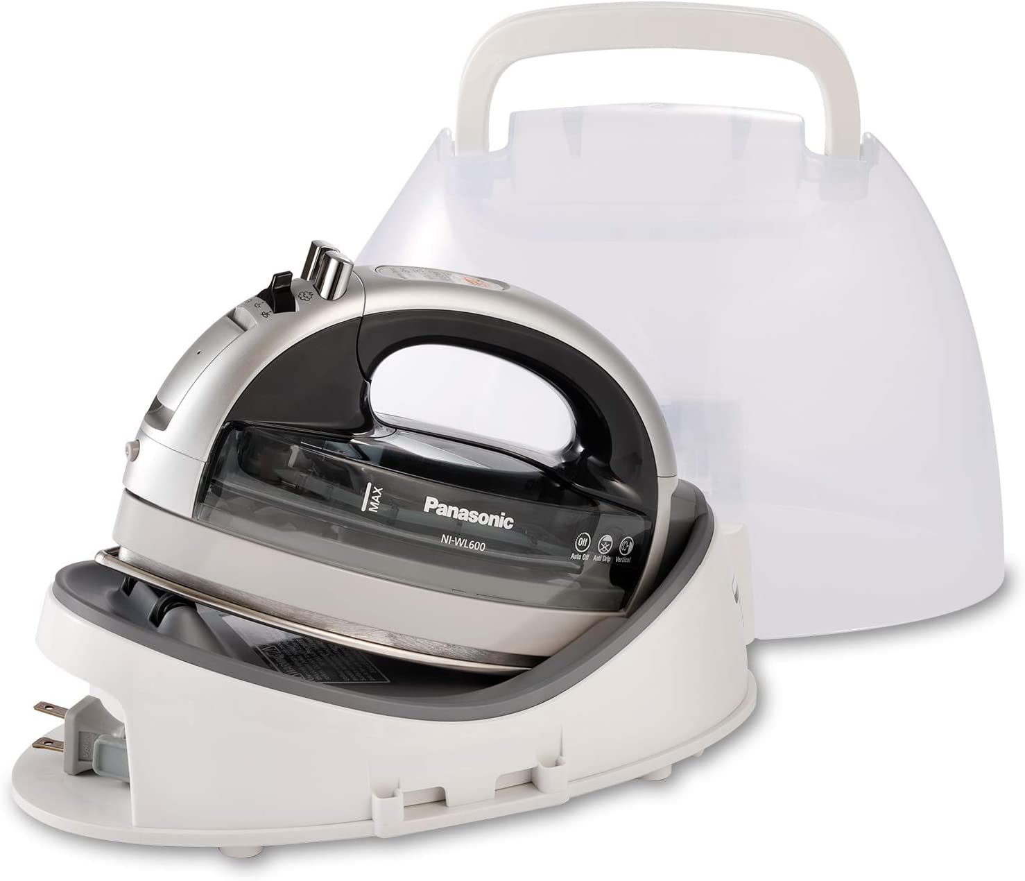 Panasonic NI-WL600 Cordless. Portable 1500W Contoured Multi-Directional Steam/Dry Iron. Stainless Steel Soleplate. Power Base and Carrying/Storage Case. Silver
