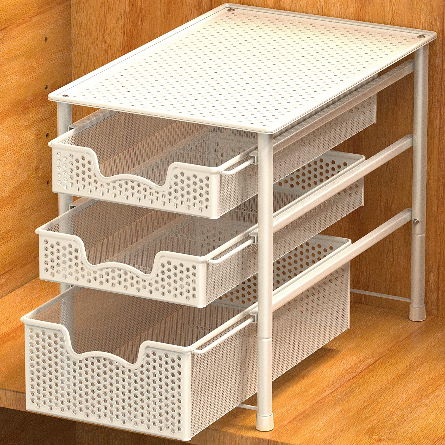 Simple Houseware Stackable 3 Tier Sliding Basket Organizer Drawer. White