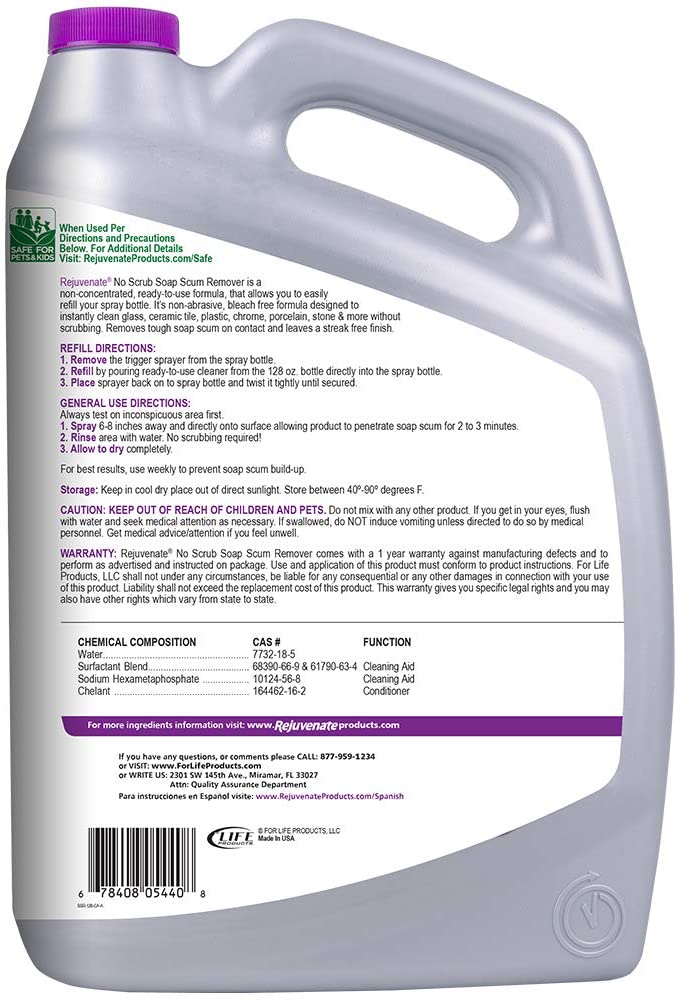 Rejuvenate Scrub Free Soap Scum Remover Cleaning Formula 128fl.oz