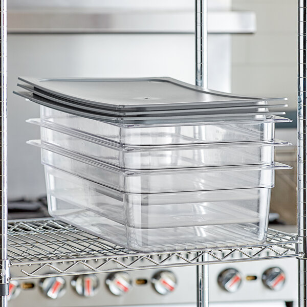 Vigor Full Size 6″ Deep Clear Food Pan with Secure Sealing Cover - 3/Pack