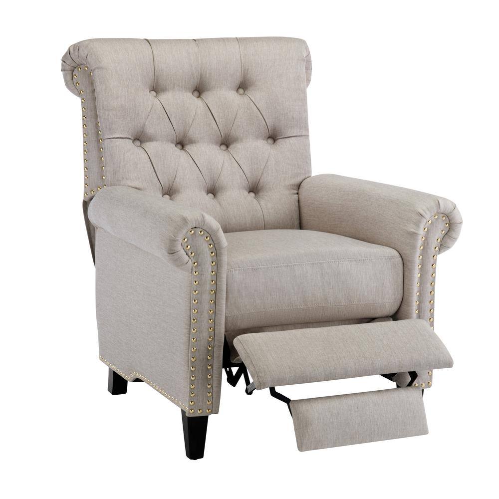 Merax  Tan Linen Tufted Push Back Recliner with Nailheads Rolled Arm