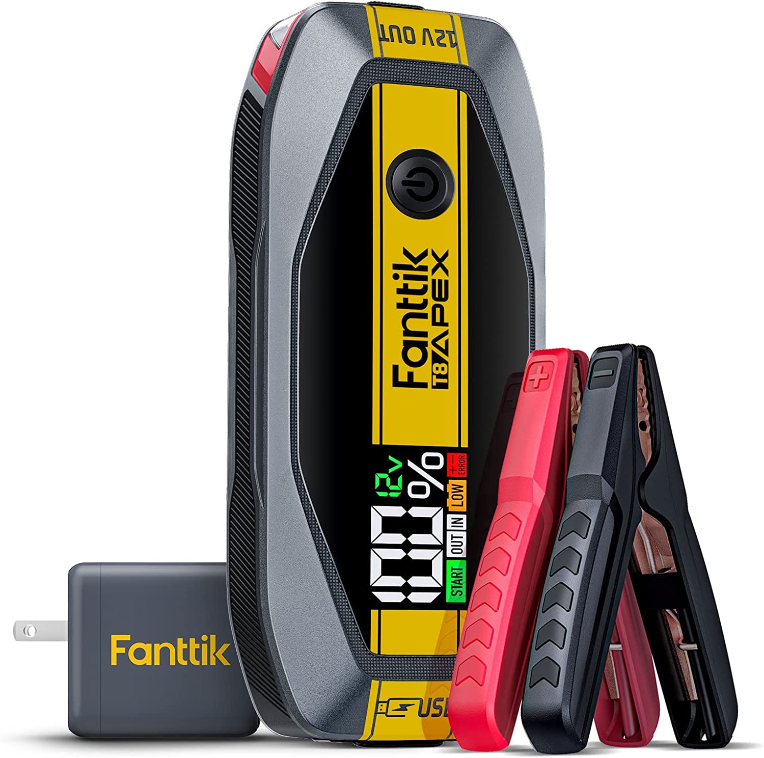 FANTTIK T8 APEX 2000 Amp Jump Starter. Digital Screen. 65W Fast Charging. for Up to 8.5L Gas and 6L Diesel Engines. 12V Car Battery Booster -Yellow