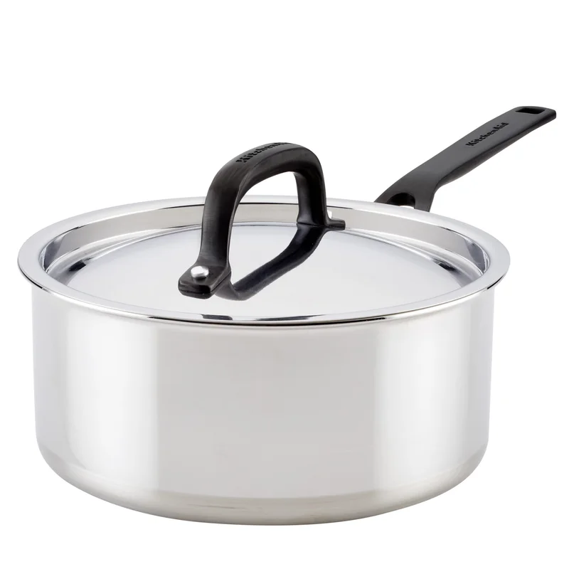KitchenAid 30050 5-Ply Clad Polished Stainless Steel Saucepan with Lid. 3 Quart