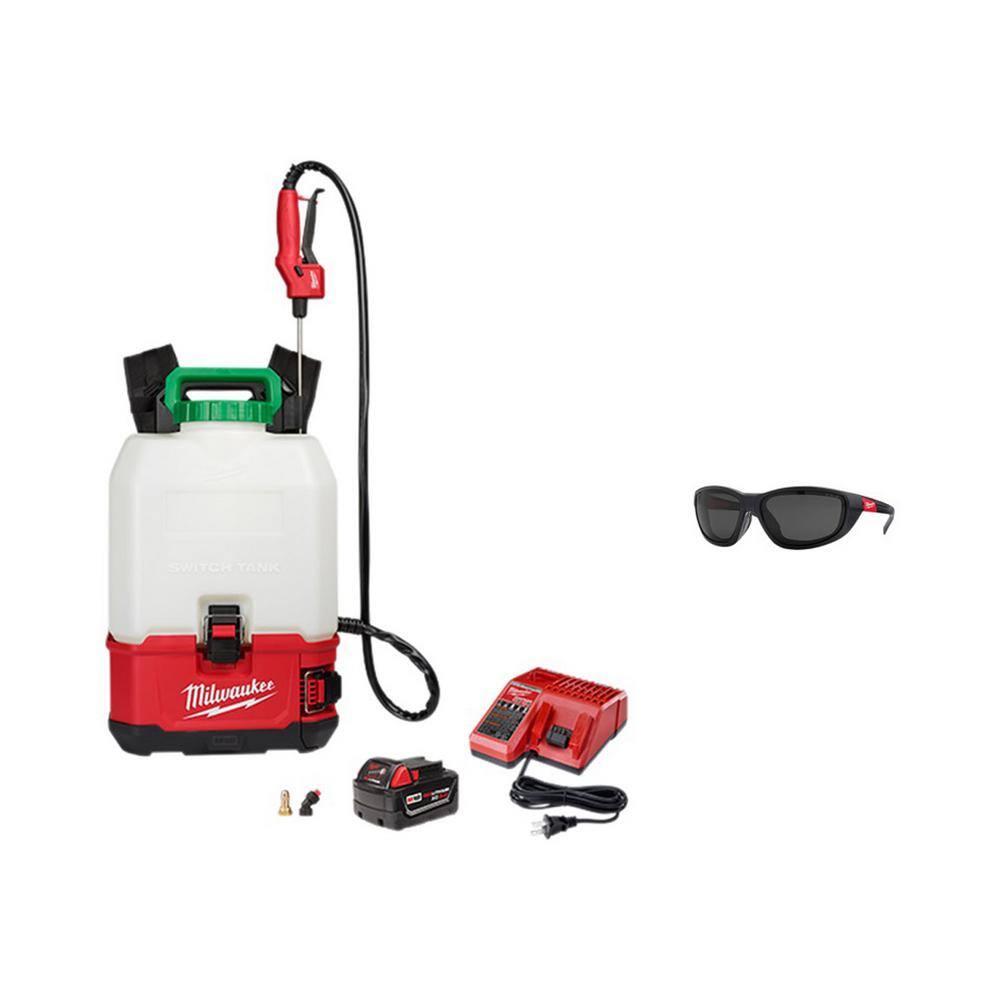 Milwaukee 2820-21PS-48-73-2045 M18 18-Volt 4 Gal. Lithium-Ion Cordless Switch Tank Backpack Pesticide Sprayer with Battery. Charger & Polarized Glasses