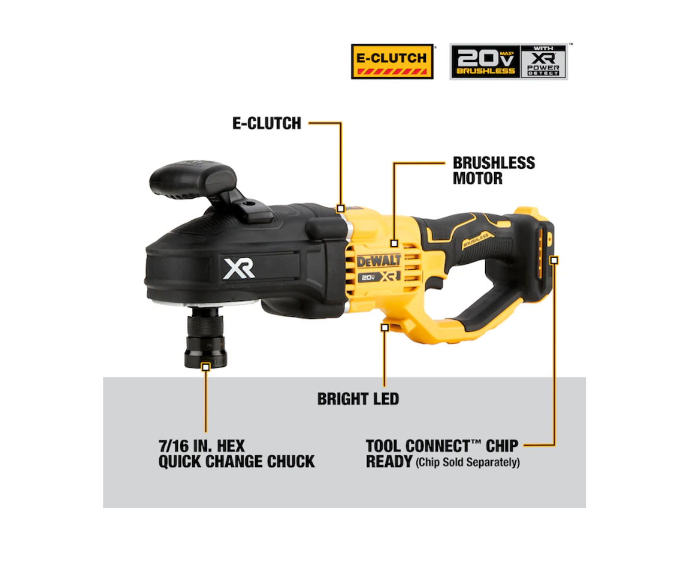 DEWALT DCD443B XR POWER DETECT 20-volt Max 7/8-in Brushless Right Angle Cordless Drill