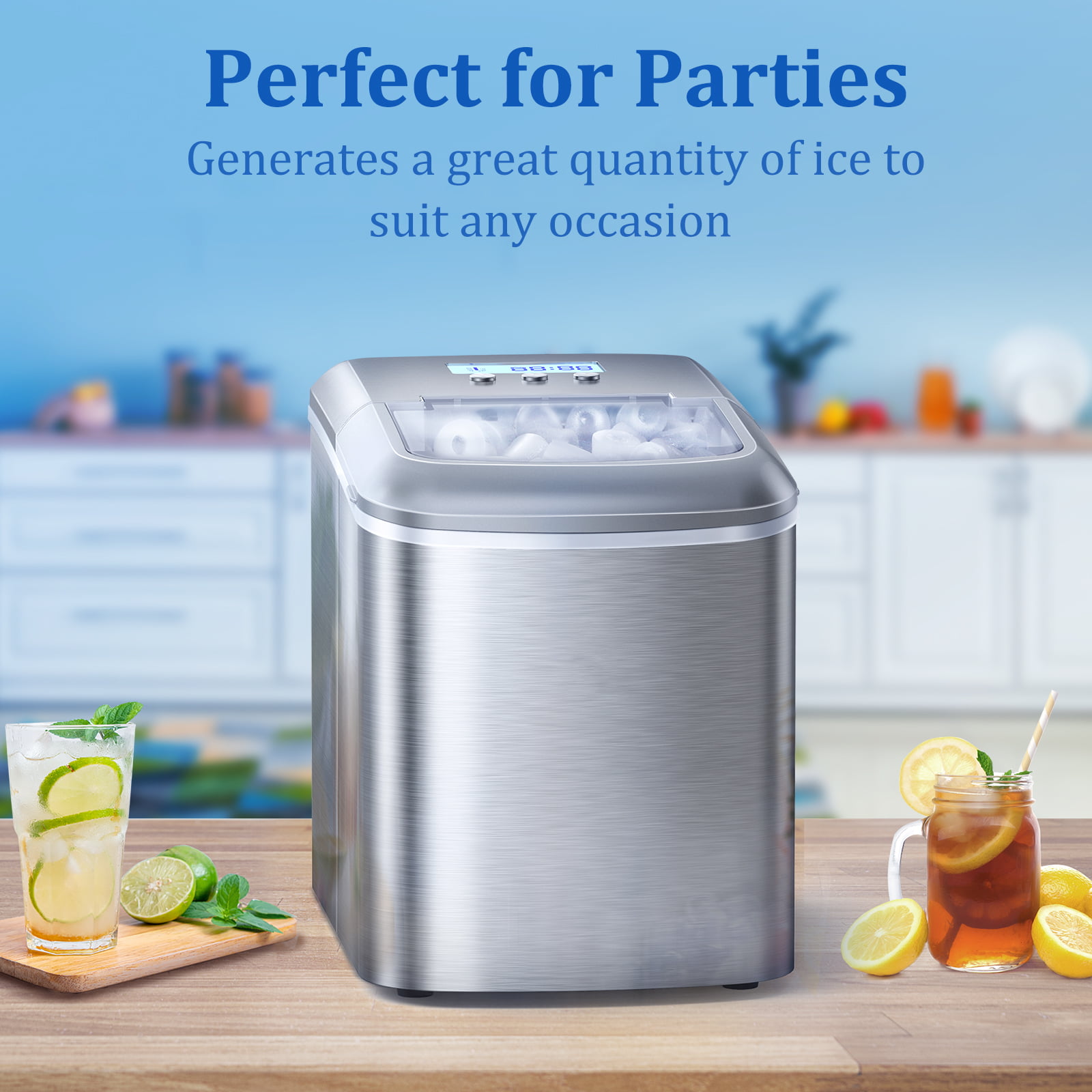 TaoTronics Ice Maker Countertop Machine 26lb/24H with LCD Display. Self-Cleaning Function and 9 Bullet Ice Cubes .2.1L Electric Ice Maker