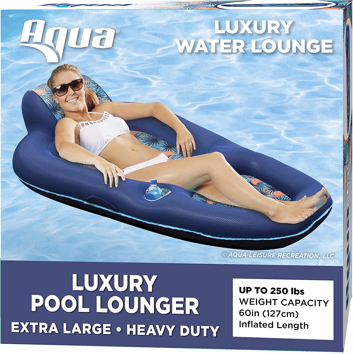 Aqua Luxury Water Lounge. X-Large. Inflatable Pool Float with Headrest. Backrest & Footrest. Palm Beach Flamingo