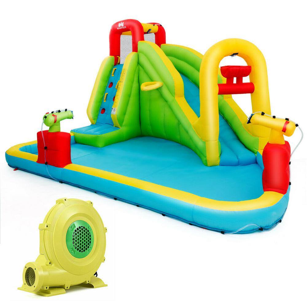 Gymax  157.5 in. x 132 in. x 90.5 in. Cloth Yellow Outdoor Inflatable Splash Water Bounce House Jump Slide w/Blower