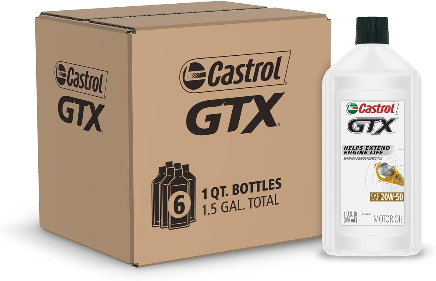 Castrol GTX 20W-50 Conventional Motor Oil. 1 Quart. Pack of 6