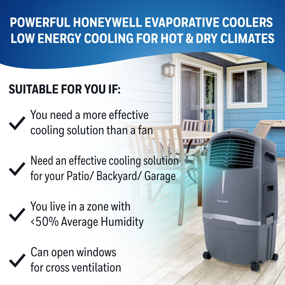 Honeywell 830-CFM 3-Speed Indoor/Outdoor Portable Evaporative Cooler for 505-sq ft (Motor Included)