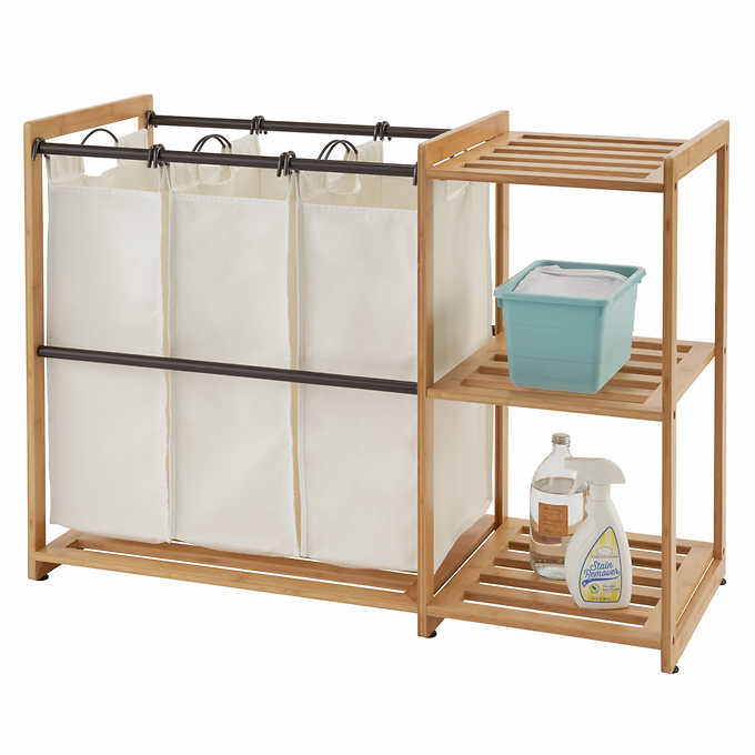 TRINITY TBFPBR-2100 3 Bag Bamboo Laundry Station. Bronze