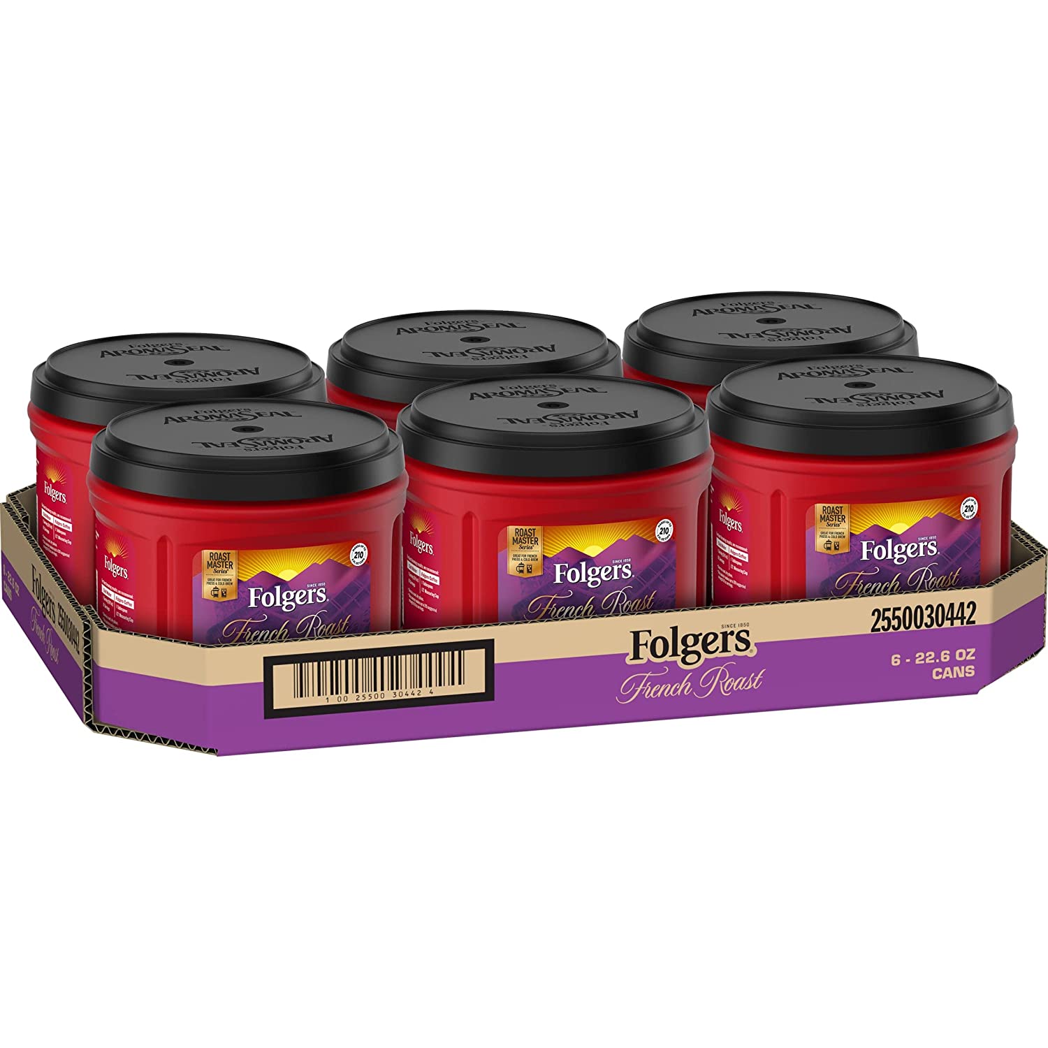 Folgers French Roast Medium Dark Roast Ground Coffee. 22.6 Ounces (Pack of 6)