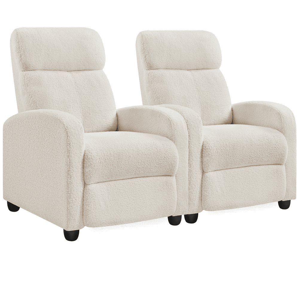 Yaheetech 2pcs Upholstered Boucle Recliner Adjustable Reclining Chair w/ Pocket Spring. Ivory