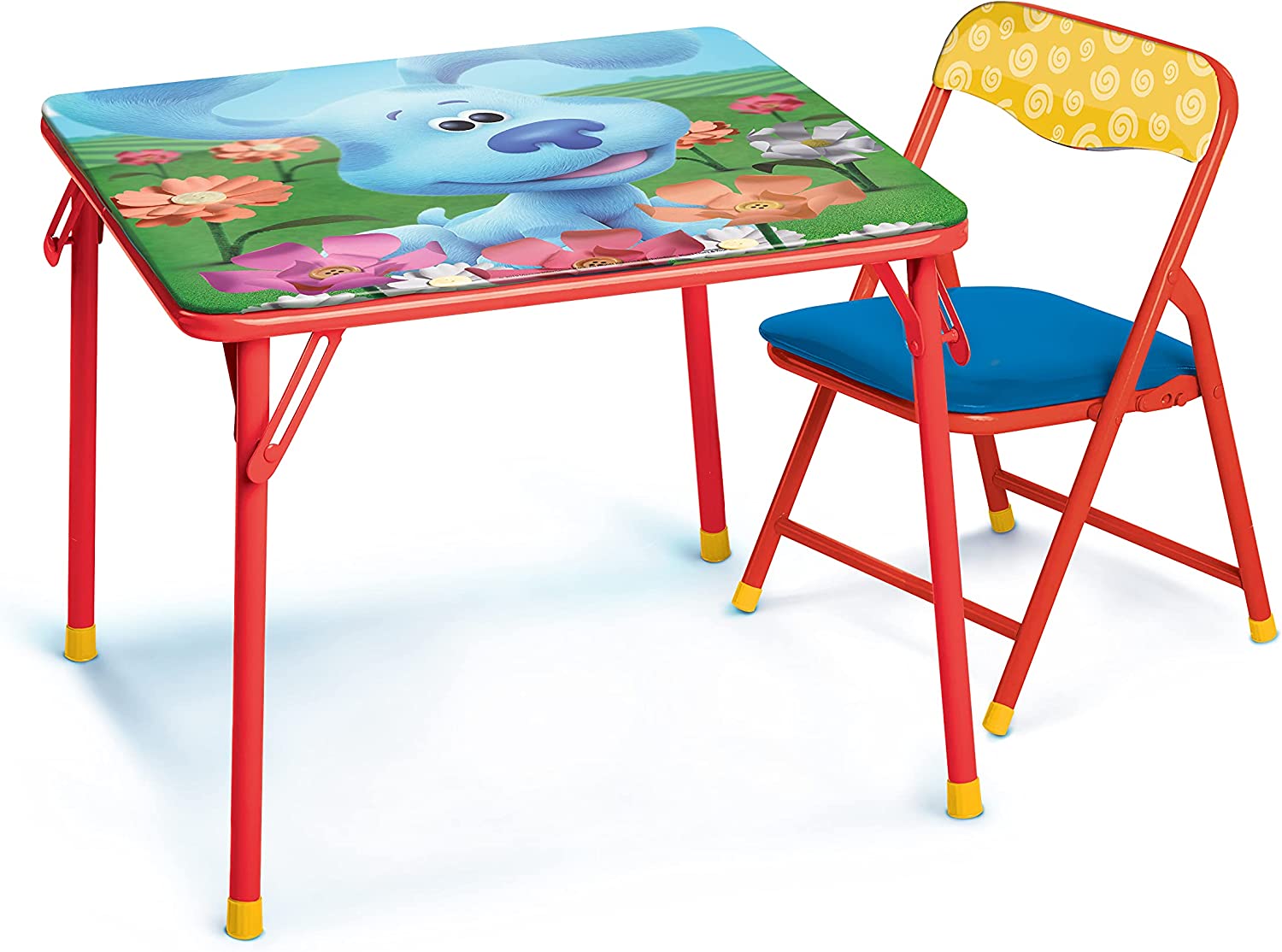Jakks Pacific Blue-s Clues & You! Junior Table & Chair Set – Folding Childrens Table & Chair Set – Includes 1 Kid Chair with Non-Skid Rubber Feet & Padded Seat – Sturdy Metal Construction