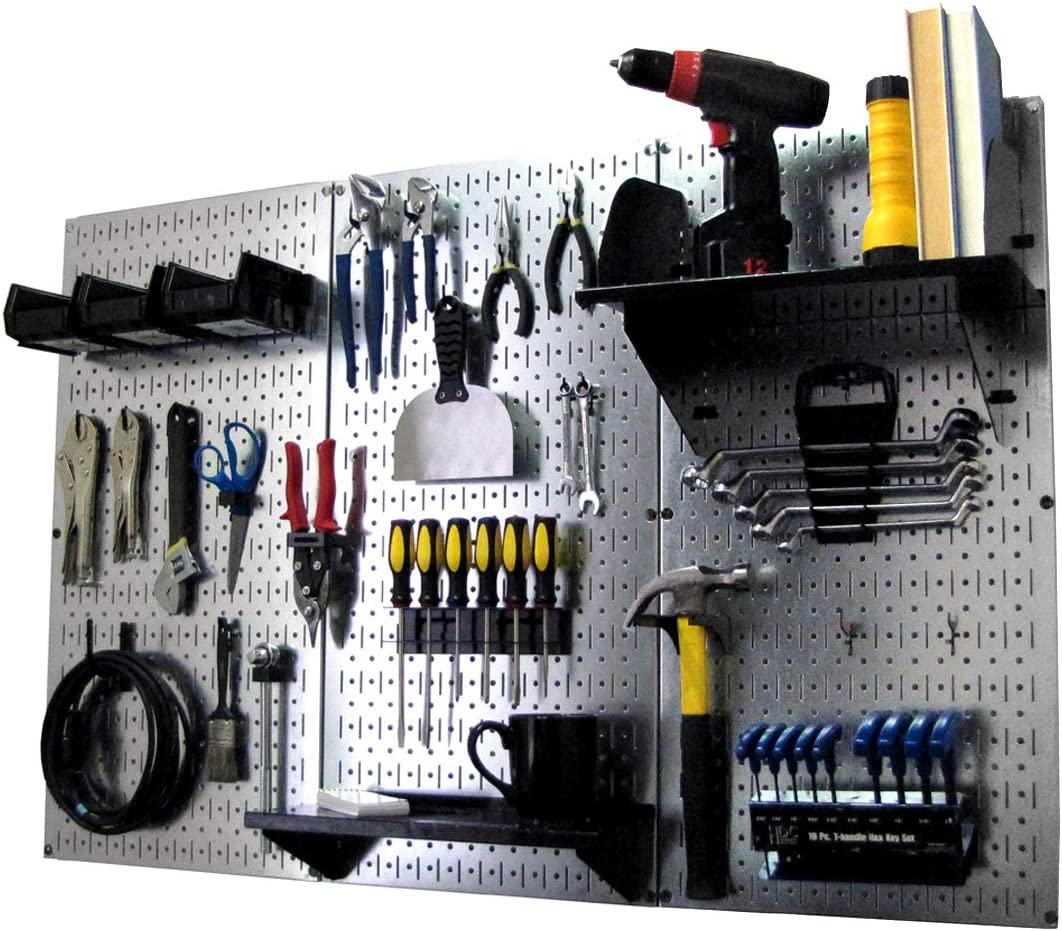Pegboard Organizer Wall Control 4 ft. Metal Pegboard Standard Tool Storage Kit with Galvanized Toolboard and Black Accessories