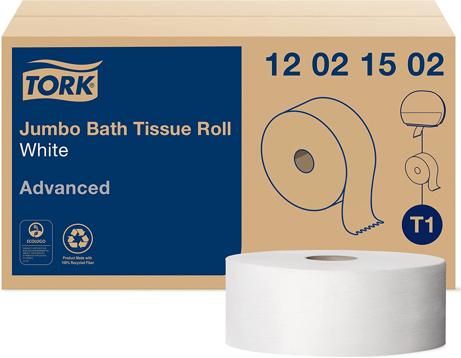 Tork Jumbo Toilet Paper Roll White T1. Advanced. 2-ply. 6 x 1600 feet. 12021502